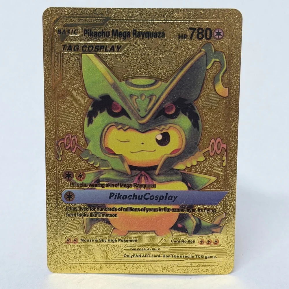 Pikachu Mega Rayquaza Cosplay Gold Metal Fan Art Card T605
